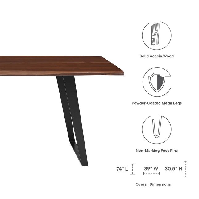 Modway EEI-6069 Viggo 74" Live Edge Acacia Wood Dining Table Modway