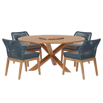 Modway EEI-6118 Wellspring 5-Piece Outdoor Patio Teak Wood Dining Set Modway