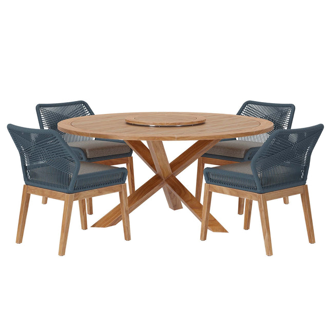 Modway EEI-6118 Wellspring 5-Piece Outdoor Patio Teak Wood Dining Set Modway