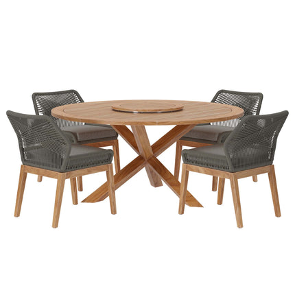 Modway EEI-6118 Wellspring 5-Piece Outdoor Patio Teak Wood Dining Set Modway