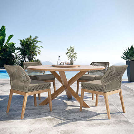 Modway EEI-6118 Wellspring 5-Piece Outdoor Patio Teak Wood Dining Set Modway
