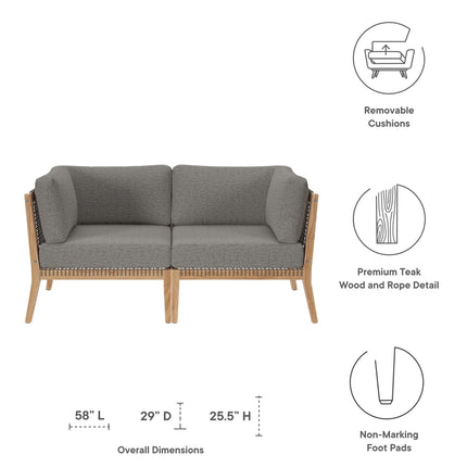 Modway EEI-6119 Clearwater Outdoor Patio Teak Wood Loveseat Modway