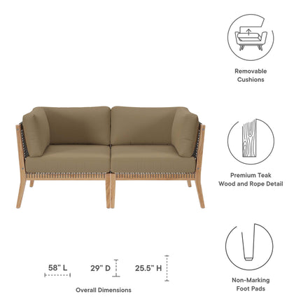 Modway EEI-6119 Clearwater Outdoor Patio Teak Wood Loveseat Modway