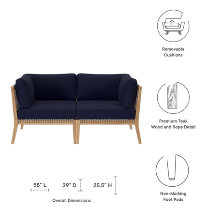 Modway EEI-6119 Clearwater Outdoor Patio Teak Wood Loveseat Modway