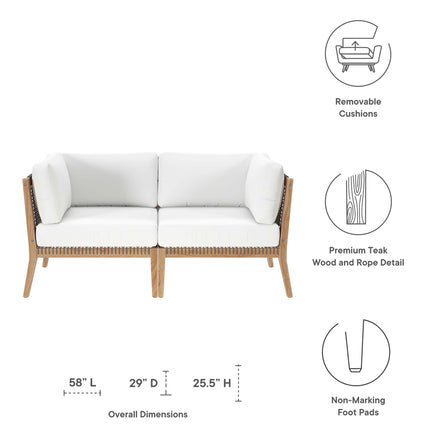 Modway EEI-6119 Clearwater Outdoor Patio Teak Wood Loveseat Modway