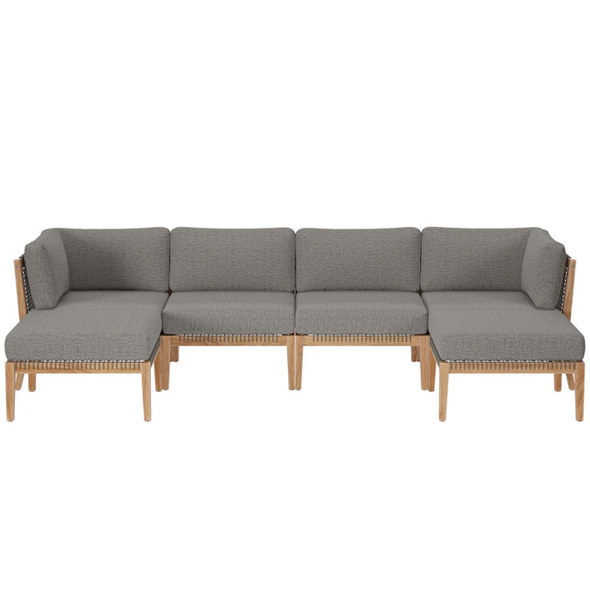 Modway EEI-6122 Clearwater 6-Piece Outdoor Patio Teak Wood Sectional Sofa Modway