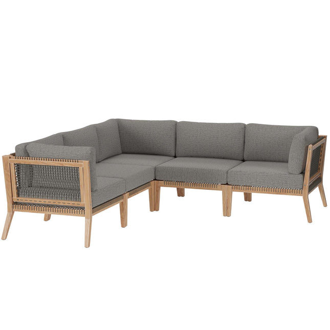 Modway EEI-6123 Clearwater 5-Piece Outdoor Patio Teak Wood Sectional Sofa Modway