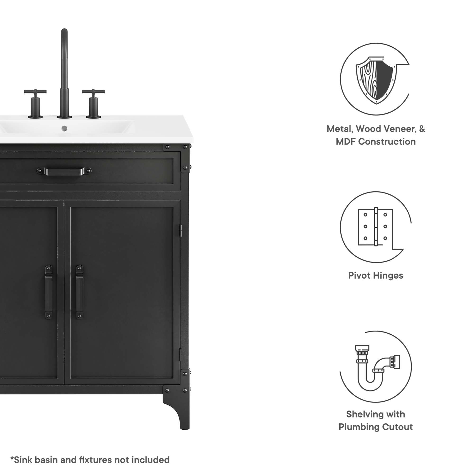 Modway EEI-6128 Steamforge 30" Bathroom Vanity Cabinet (Sink Basin Not Included)