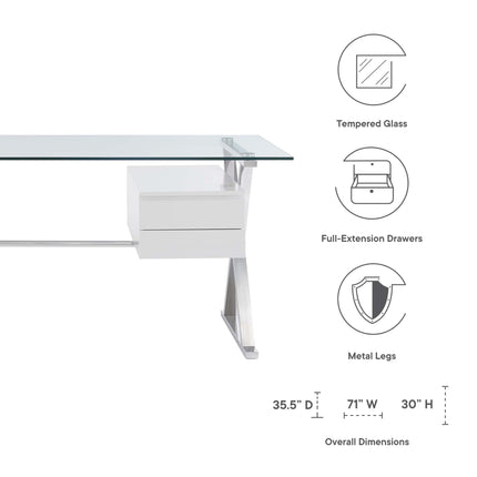 Modway EEI-6226 Sector 71" Glass Top Glass Office Desk Modway
