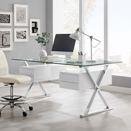 Modway EEI-6226 Sector 71" Glass Top Glass Office Desk Modway