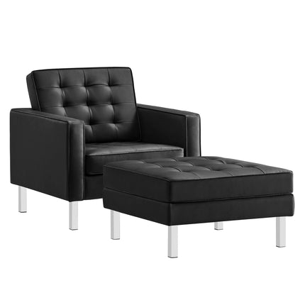 Modway EEI-6409 Loft Tufted Vegan Leather Armchair and Ottoman Set Modway