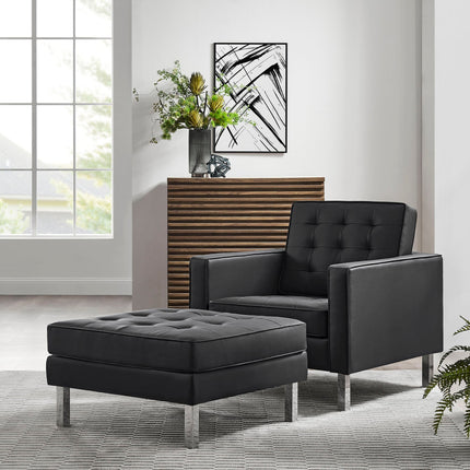 Modway EEI-6409 Loft Tufted Vegan Leather Armchair and Ottoman Set Modway