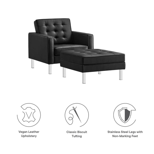 Modway EEI-6409 Loft Tufted Vegan Leather Armchair and Ottoman Set Modway