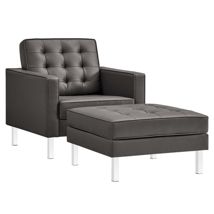 Modway EEI-6409 Loft Tufted Vegan Leather Armchair and Ottoman Set Modway
