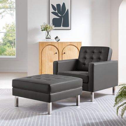Modway EEI-6409 Loft Tufted Vegan Leather Armchair and Ottoman Set Modway