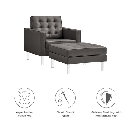 Modway EEI-6409 Loft Tufted Vegan Leather Armchair and Ottoman Set Modway