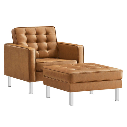 Modway EEI-6409 Loft Tufted Vegan Leather Armchair and Ottoman Set Modway