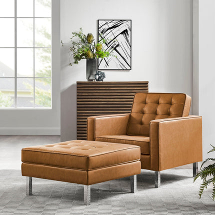 Modway EEI-6409 Loft Tufted Vegan Leather Armchair and Ottoman Set Modway