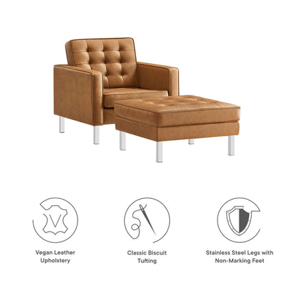 Modway EEI-6409 Loft Tufted Vegan Leather Armchair and Ottoman Set Modway