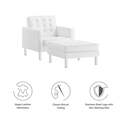 Modway EEI-6409 Loft Tufted Vegan Leather Armchair and Ottoman Set Modway