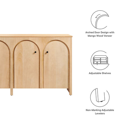 Modway EEI-6538 Appia Wood Grain 4-Door Sideboard Storage Cabinet Modway