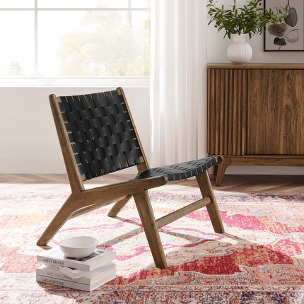 Modway EEI-6542 Saoirse Leather Wood Accent Lounge Chair Modway