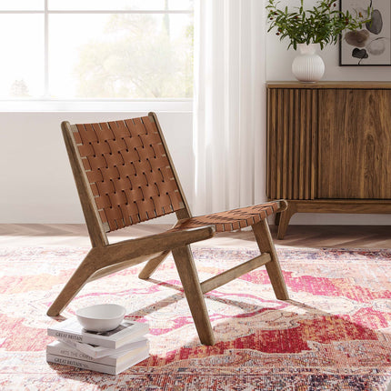 Modway EEI-6542 Saoirse Leather Wood Accent Lounge Chair Modway