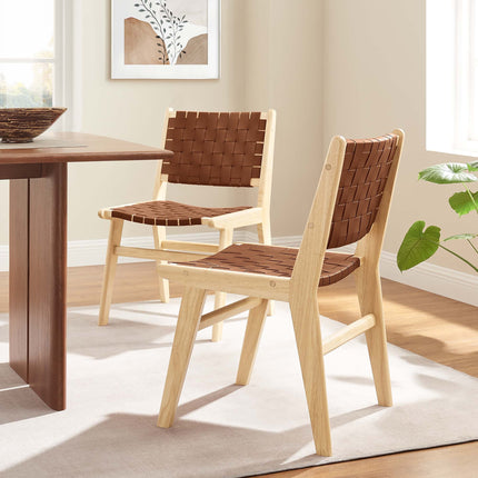Modway EEI-6544 Saoirse Leather Wood Dining Side Chair Set of 2 Modway
