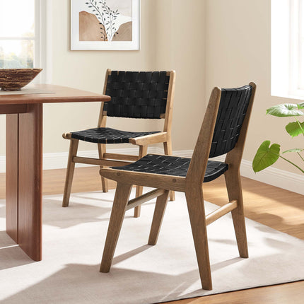 Modway EEI-6544 Saoirse Leather Wood Dining Side Chair Set of 2 Modway