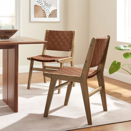 Modway EEI-6544 Saoirse Leather Wood Dining Side Chair Set of 2 Modway
