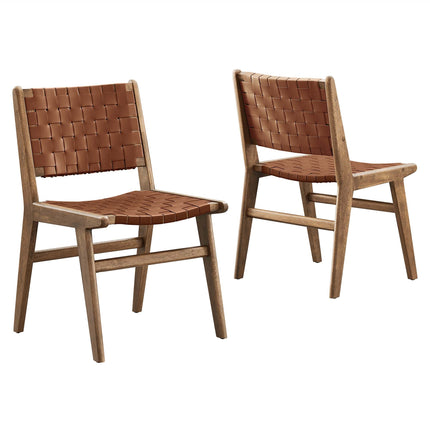 Modway EEI-6544 Saoirse Leather Wood Dining Side Chair Set of 2 Modway