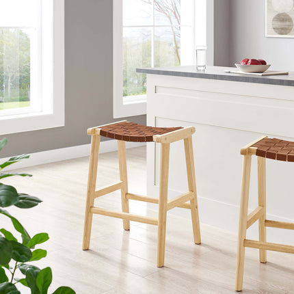 Modway EEI-6547 Saoirse Faux Leather Wood Counter Stool Set of 2 Modway