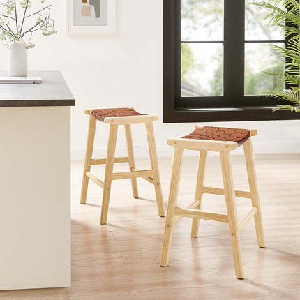 Modway EEI-6547 Saoirse Faux Leather Wood Counter Stool Set of 2 Modway