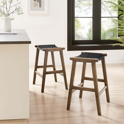 Modway EEI-6547 Saoirse Faux Leather Wood Counter Stool Set of 2 Modway