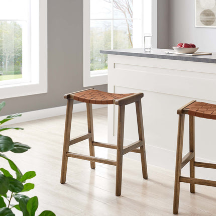 Modway EEI-6547 Saoirse Faux Leather Wood Counter Stool Set of 2 Modway