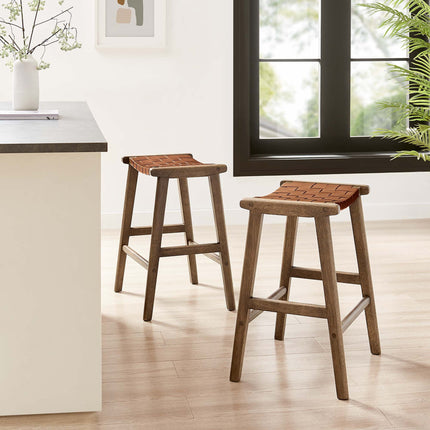 Modway EEI-6547 Saoirse Faux Leather Wood Counter Stool Set of 2 Modway