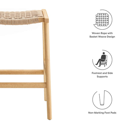 Modway EEI-6548 Saoirse Woven Rope Wood Counter Stool Set of 2 Modway