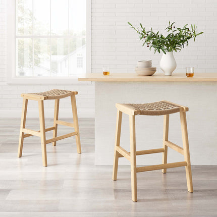 Modway EEI-6548 Saoirse Woven Rope Wood Counter Stool Set of 2 Modway