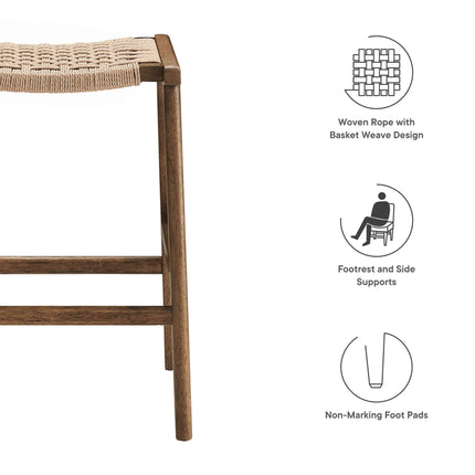 Modway EEI-6548 Saoirse Woven Rope Wood Counter Stool Set of 2 Modway