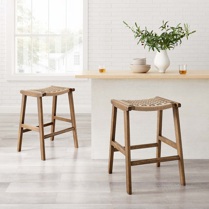 Modway EEI-6548 Saoirse Woven Rope Wood Counter Stool Set of 2 Modway