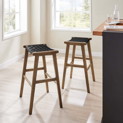 Modway EEI-6549 Saoirse Leather Wood Bar Stool Set of 2 Modway
