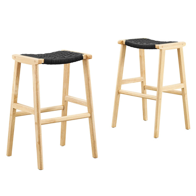 Modway EEI-6550 Saoirse Woven Rope Wood Bar Stool Set of 2 Modway