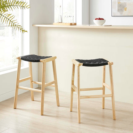 Modway EEI-6550 Saoirse Woven Rope Wood Bar Stool Set of 2 Modway