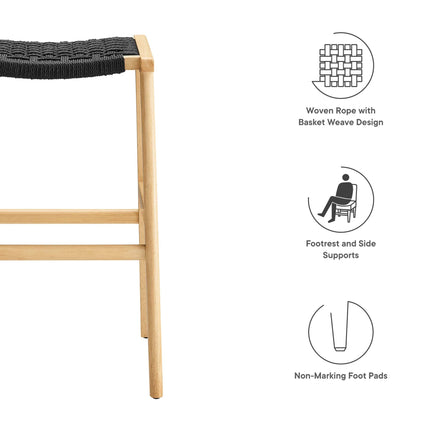 Modway EEI-6550 Saoirse Woven Rope Wood Bar Stool Set of 2 Modway