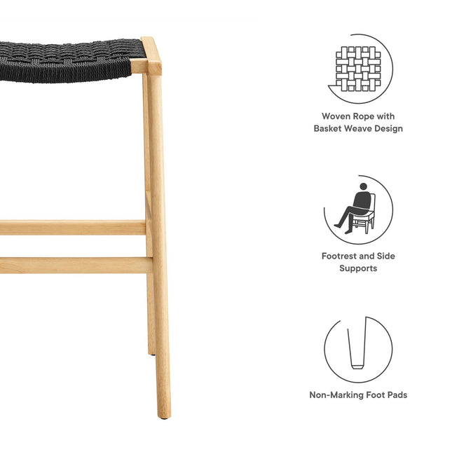 Modway EEI-6550 Saoirse Woven Rope Wood Bar Stool Set of 2 Modway