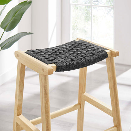 Modway EEI-6550 Saoirse Woven Rope Wood Bar Stool Set of 2 Modway
