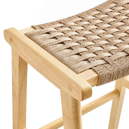 Modway EEI-6550 Saoirse Woven Rope Wood Bar Stool Set of 2 Modway