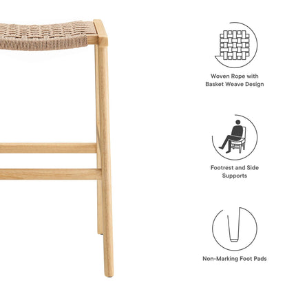 Modway EEI-6550 Saoirse Woven Rope Wood Bar Stool Set of 2 Modway
