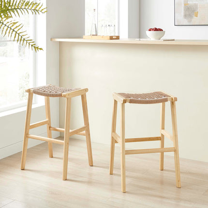 Modway EEI-6550 Saoirse Woven Rope Wood Bar Stool Set of 2 Modway