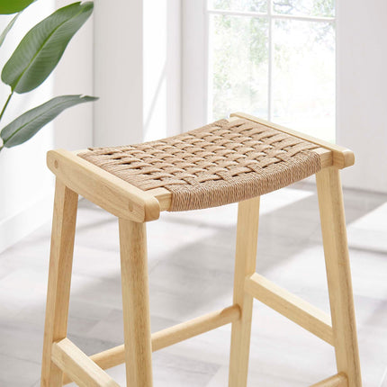 Modway EEI-6550 Saoirse Woven Rope Wood Bar Stool Set of 2 Modway